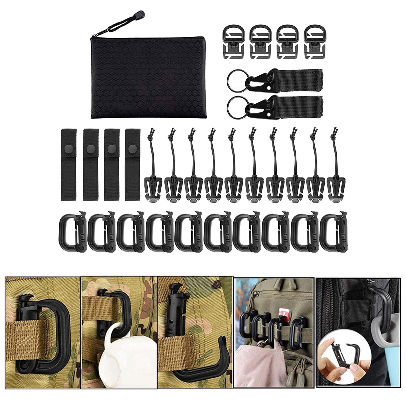 30Pcs Molle Attachments Tactical Belt 360 Rotation Gear Clip MOD Strap