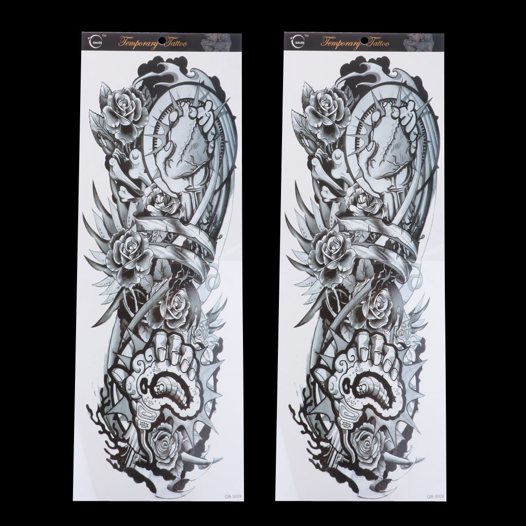 2pc Temporary Tattoo Sleeves, Fake Black Full Arm Tattoo Stickers Waterproof