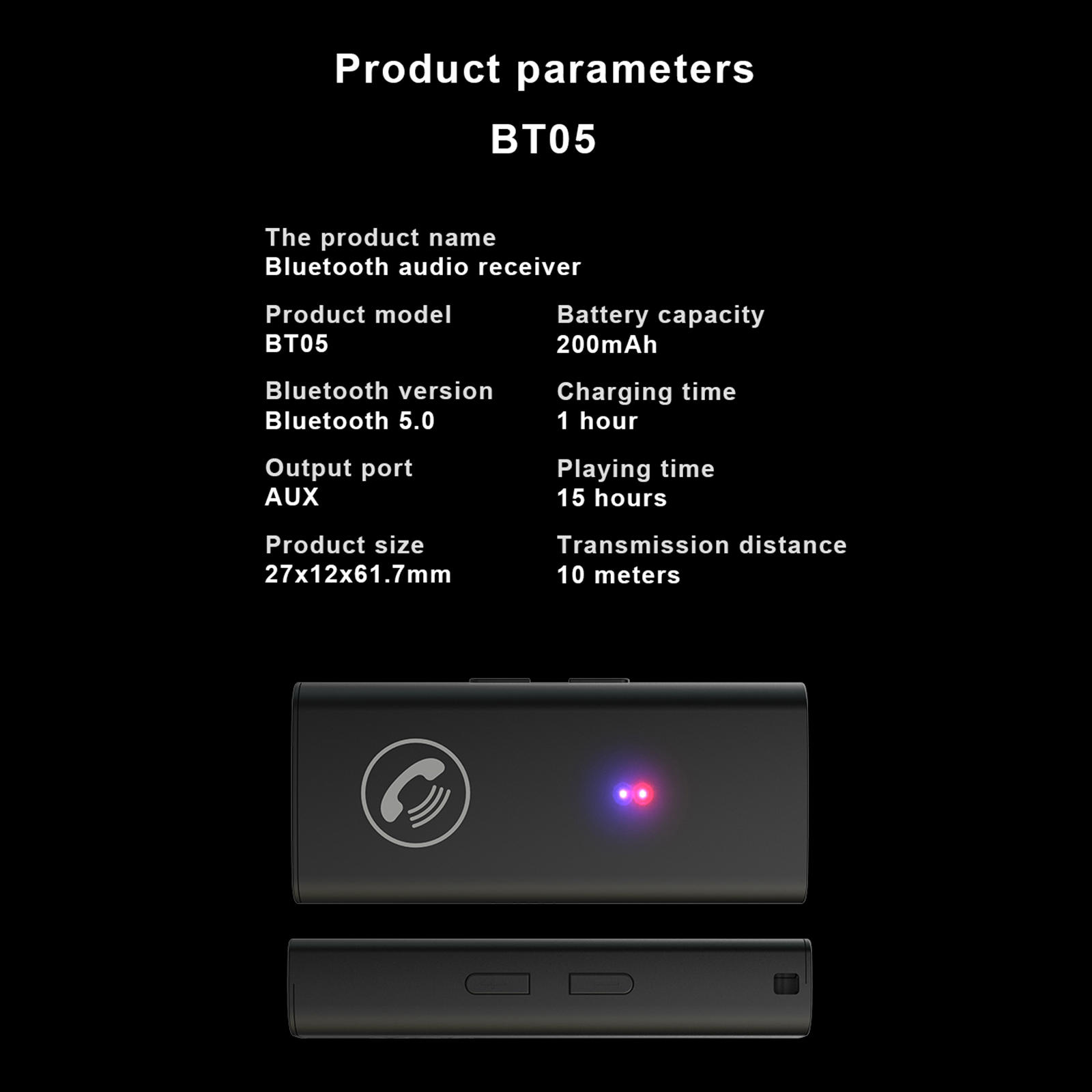 Transmitter Receiver Bluetooth 5.0 Noise Cancelling Handfree Long-Lasting Audio Adapter for Speaker Headphones PC Car Music