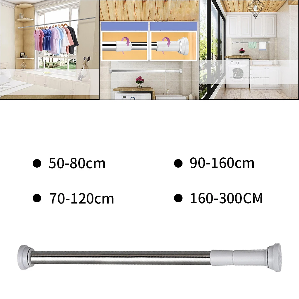 Multi Purpose Spring Loaded Extendable Telescopic Net Voile Tension Curtain Rail Pole Rod Bathroom Door Window Wardrobe
