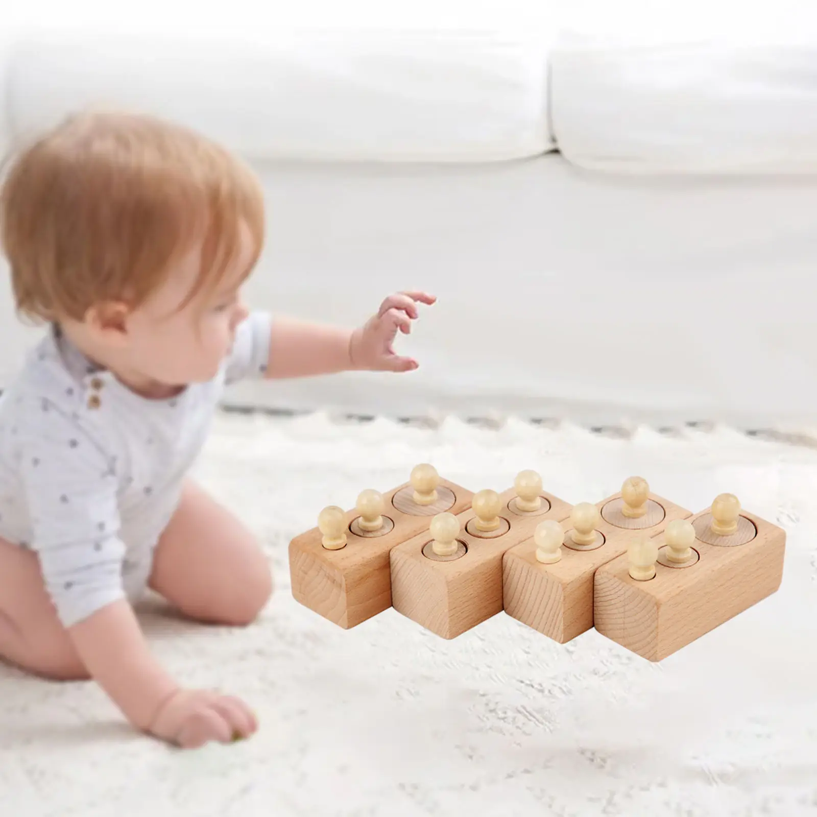 4x Montessori Knobbed Cylinders Blocks, Wooden Practice Early Educational Board Game Socket Toys for Home Kids