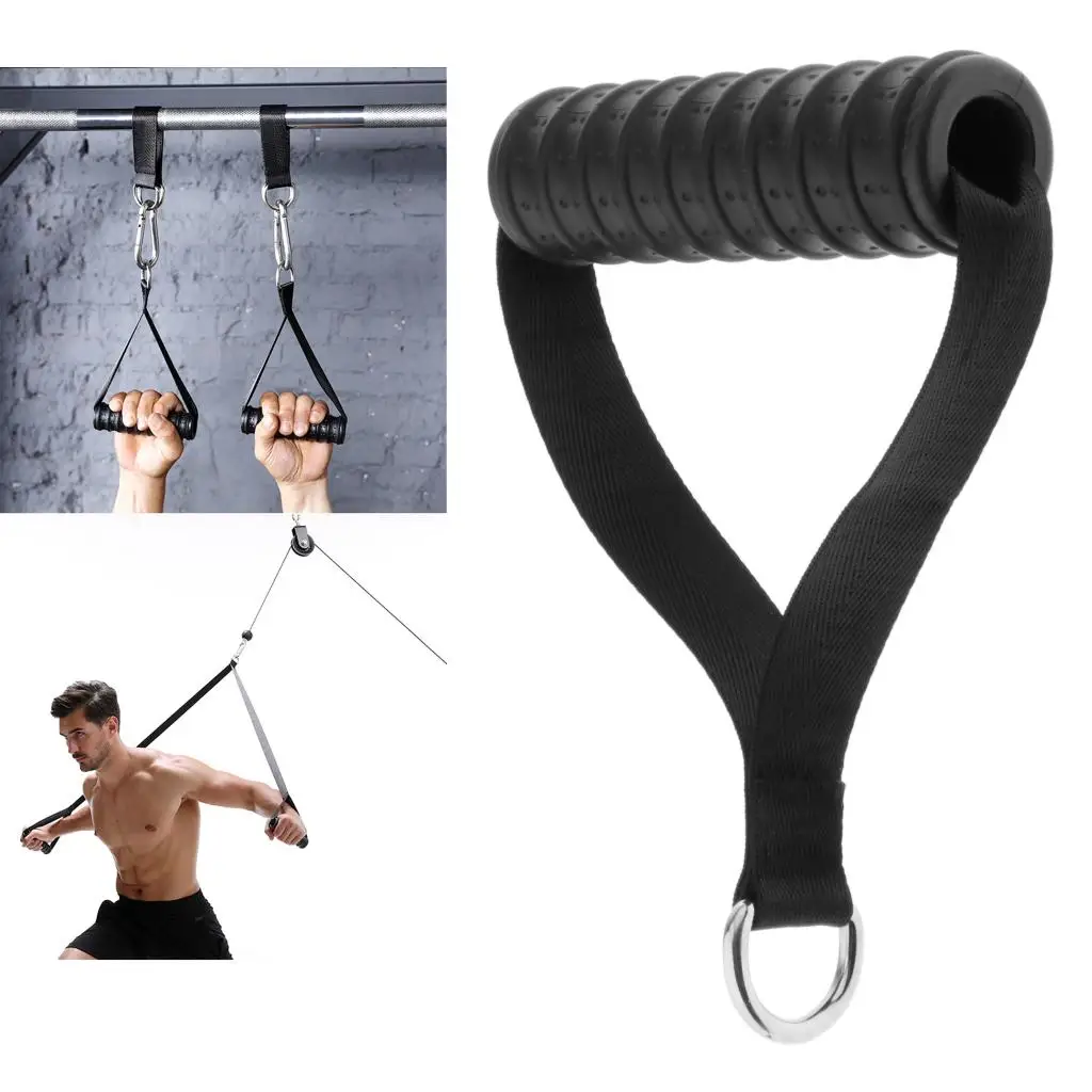 Anti-Slip Resistance Band Handles Grips Fitness Strap Cable Machine, Pullup, LAT D-ring Handle Webbing Cable Attachment