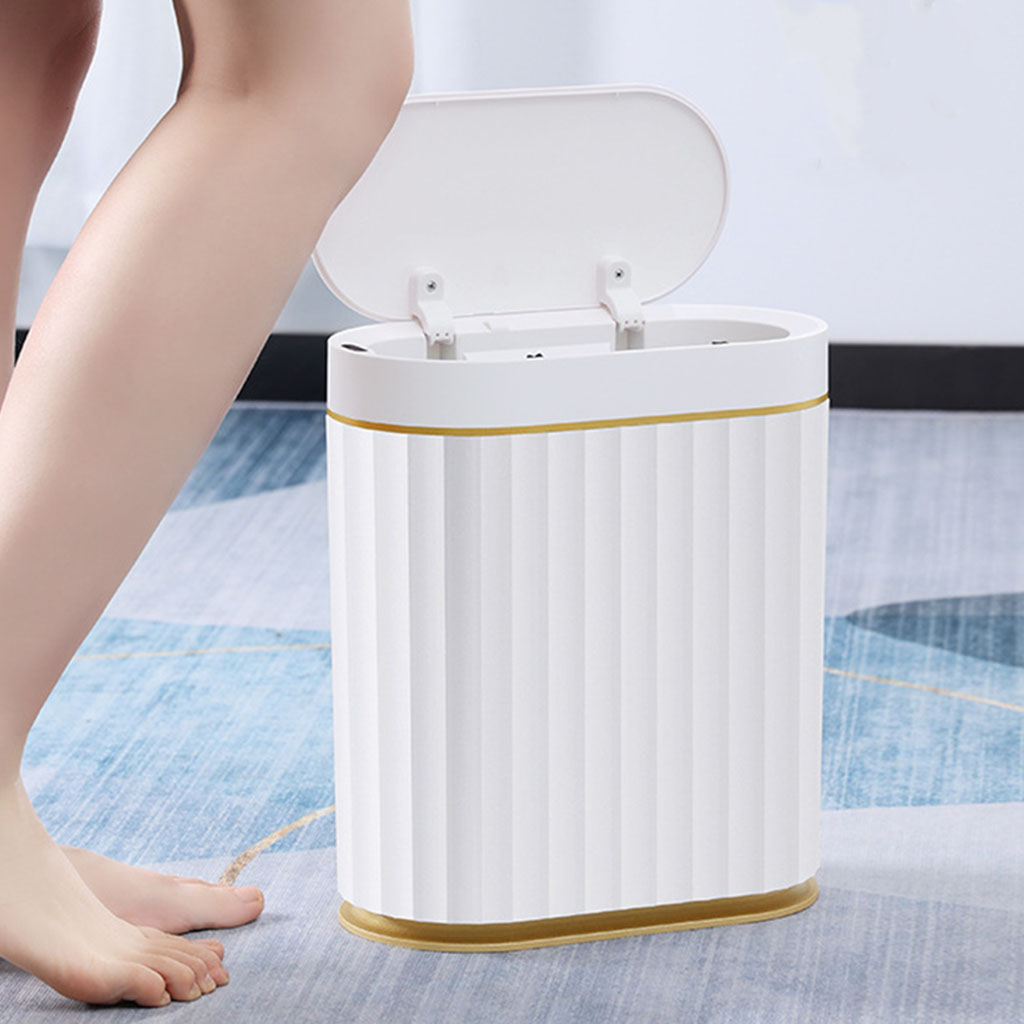 7L Large Trash Can Automatic Wastebasket for Kitchen Office Bathroom, IPX5 Waterproof, White