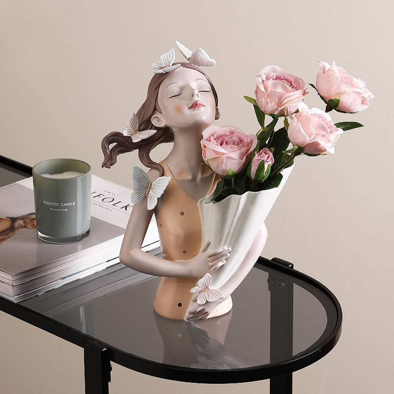 Borboleta menina vaso escultura modelo moderno casa