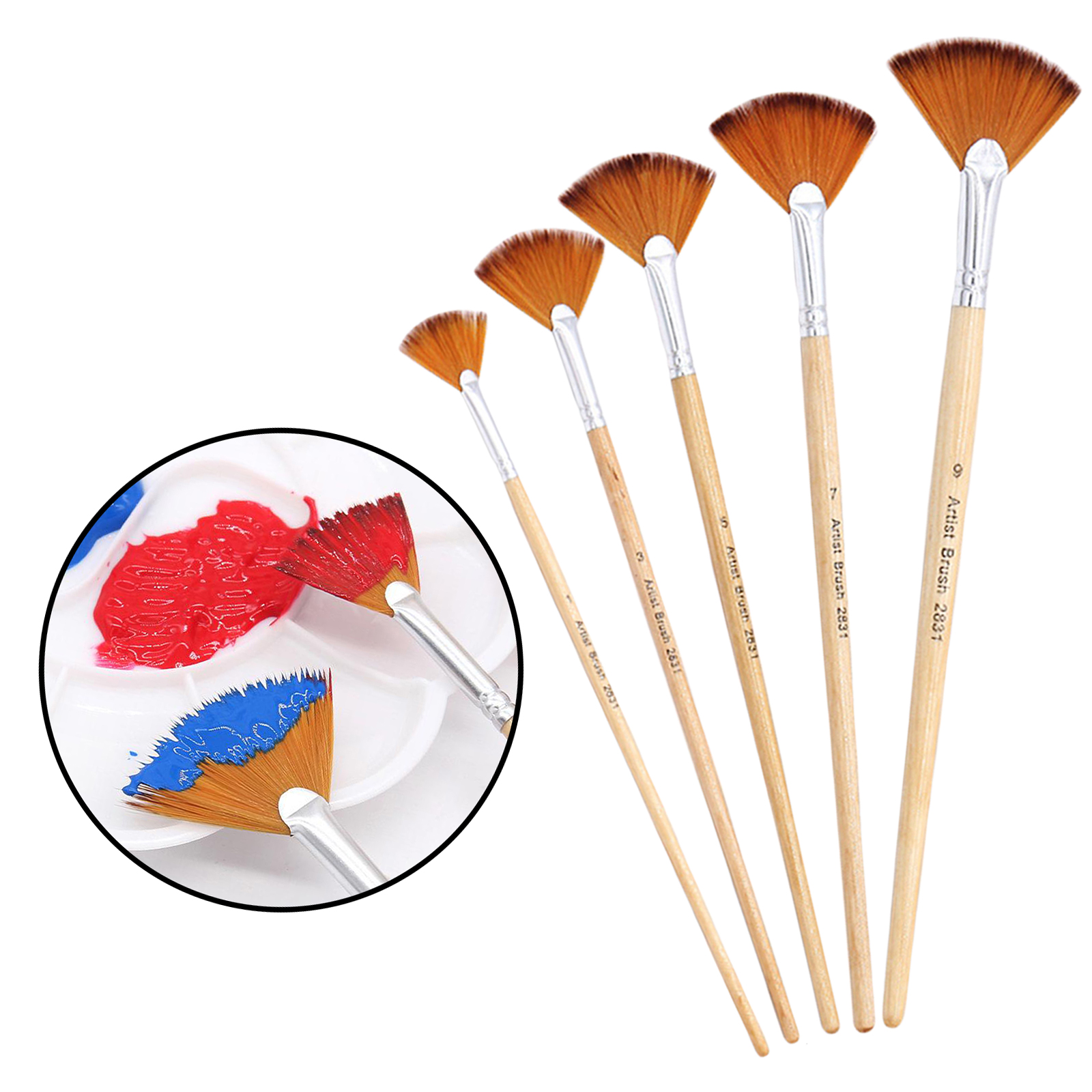 5 Pcs Fan Shaped Brushes Watercolor Fabric Artists Paint Set Oil Painting