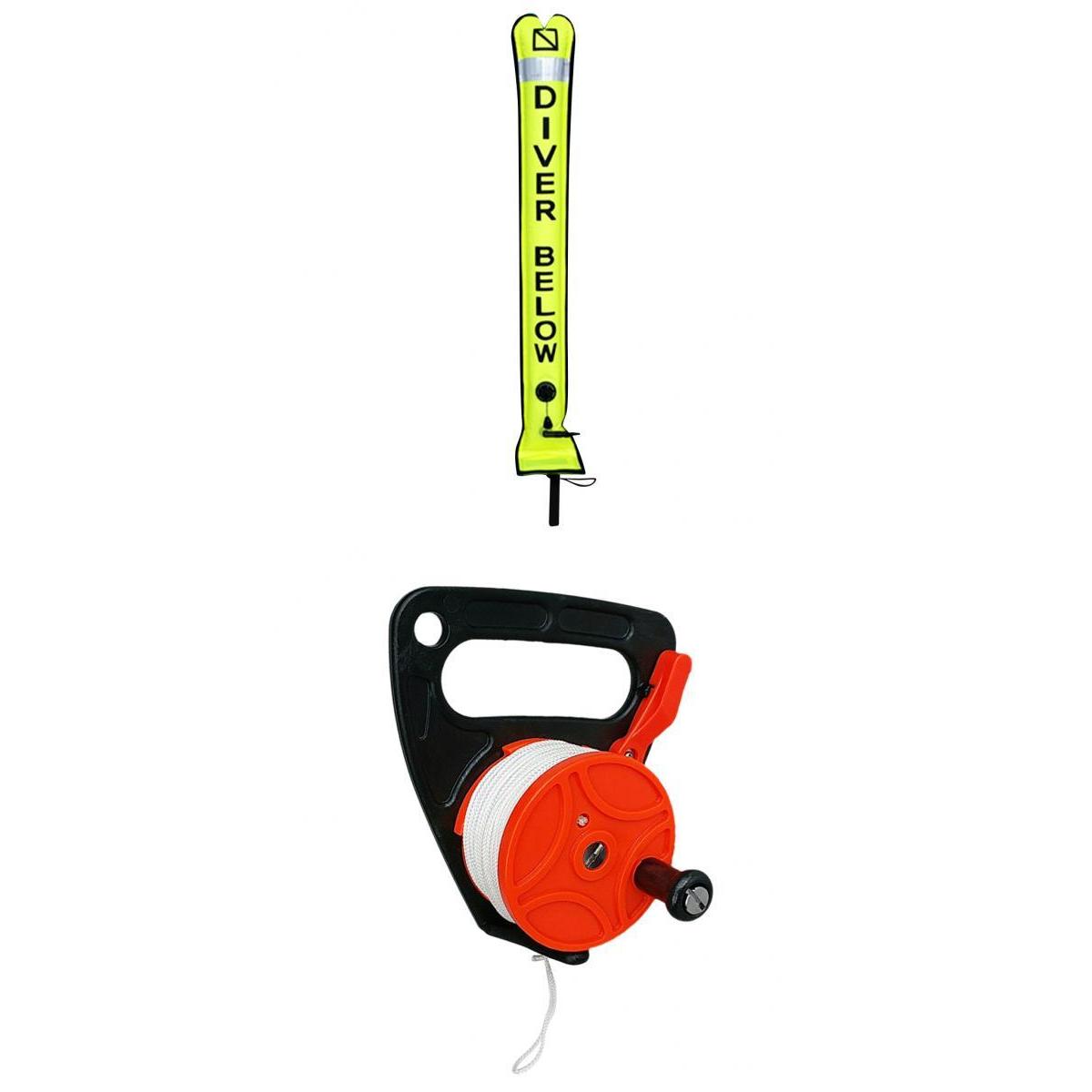 Heavy Duty Scuba Diving Diver Below Safety Sausage SMB Surface Marker Buoy & Dive Wreck Reel with Plastic Handle Kayak Anchor