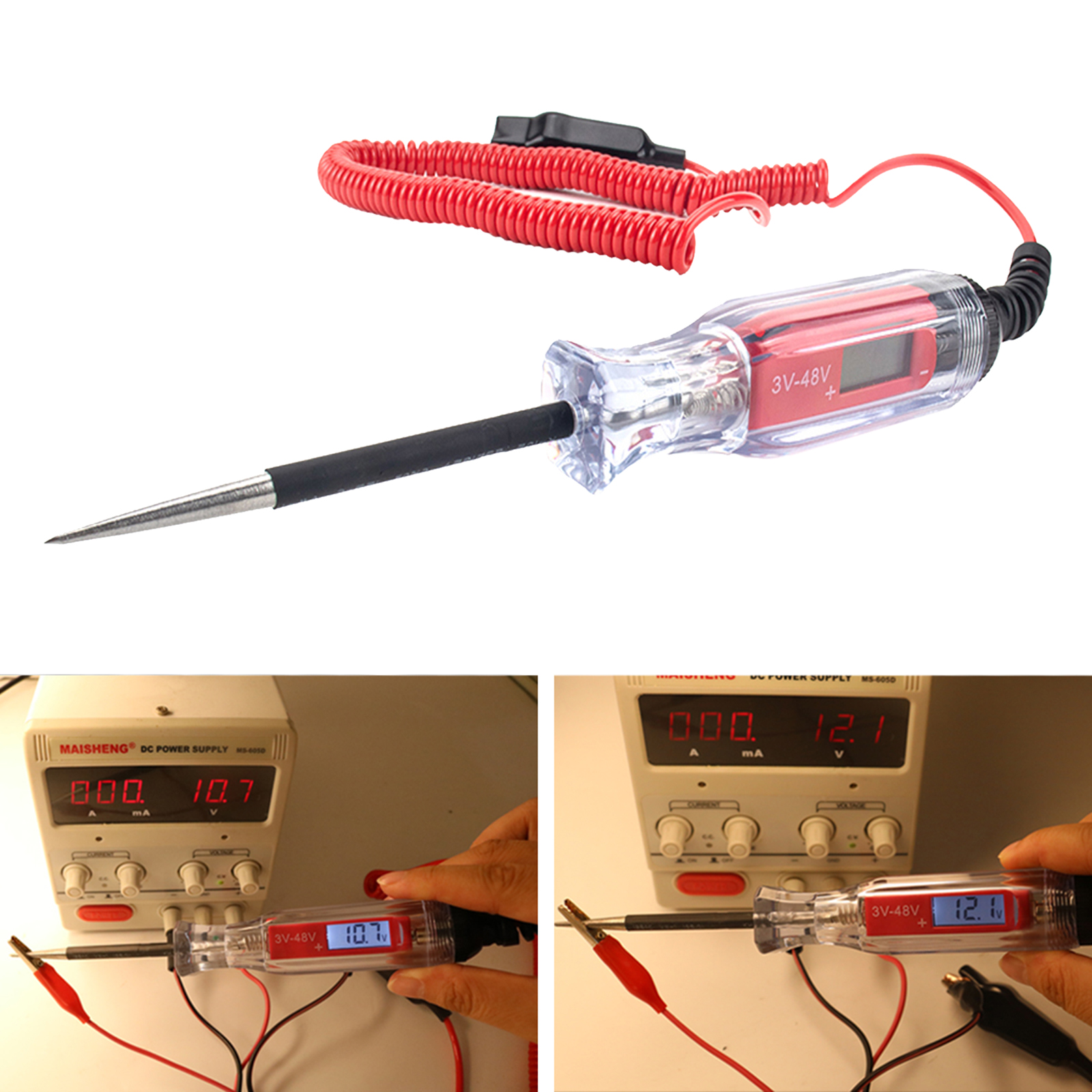 Heavy Duty Automotive Circuit Tester, Professional Circuit Tester Light, Extended Test Leads, Long Probe for Car Voltage