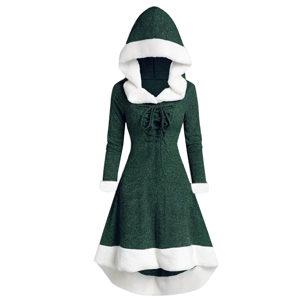 inverno vestidos de natal das mulheres do vintage vermelho com capuz midi vestido para festa de manga longa hoodie vestido de ano novo presente de natal