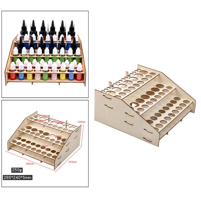 64 Pots Wooden Craft Paint Rack Miniatures Organizer Brush Paint