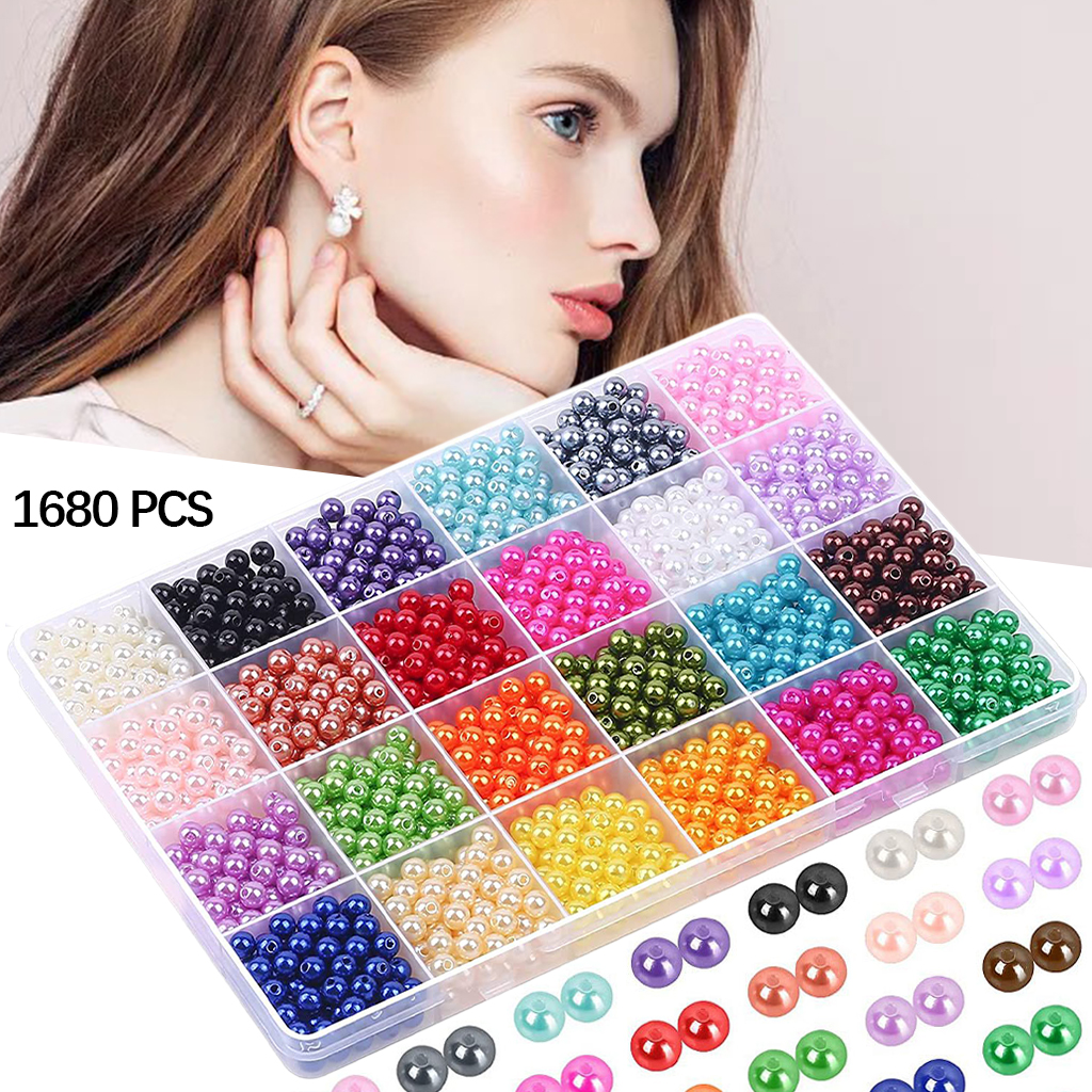 1680pcs Round Pearl Beads 6mm DIY Craft 24 Mixed Colors Plastic Spacer