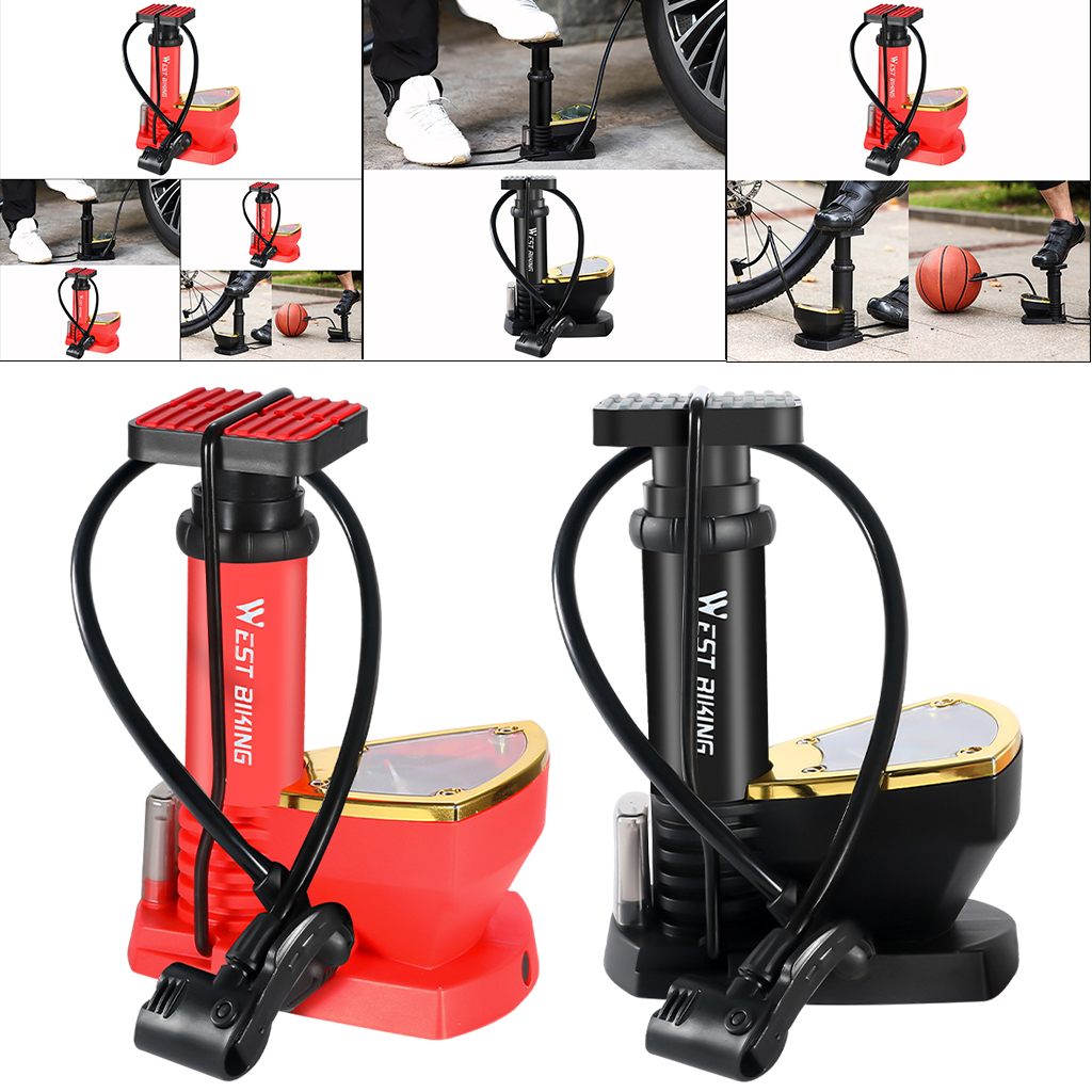 Bicycle Pump Portable Aluminum Foot Pumps MTB Cycling Air Pump Pressure Gauge Inflator 140Psi Pressure Pedal Bike Pump