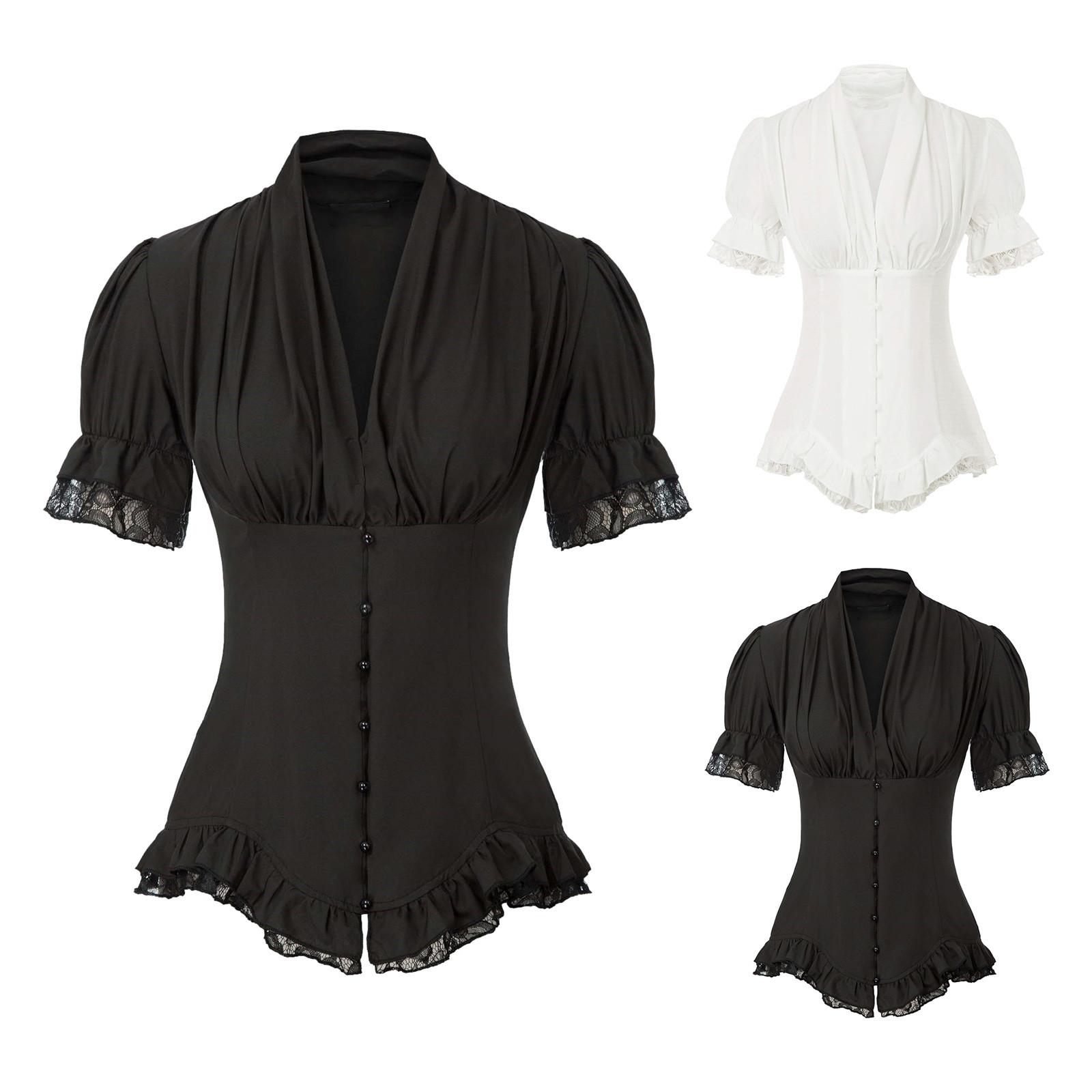 clube de festa camisas de renda feminina primavera outono blusa retro vitoriana steampunk gótico manga curta gola espartilho lacing topos