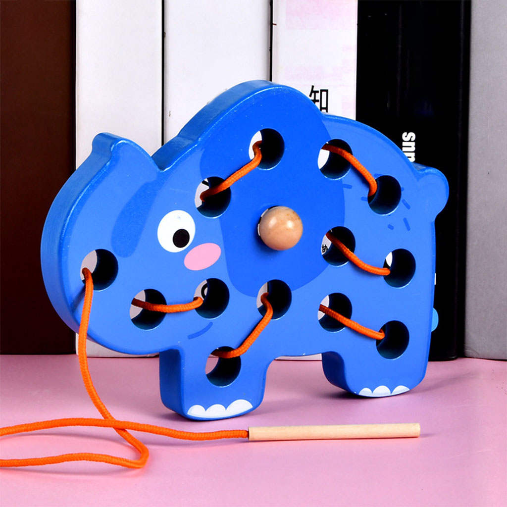 Wooden Puzzle Game Fine Color Durable Not Easy Fade Sewing Toys Lacing Mortise Toys for Practical Skills