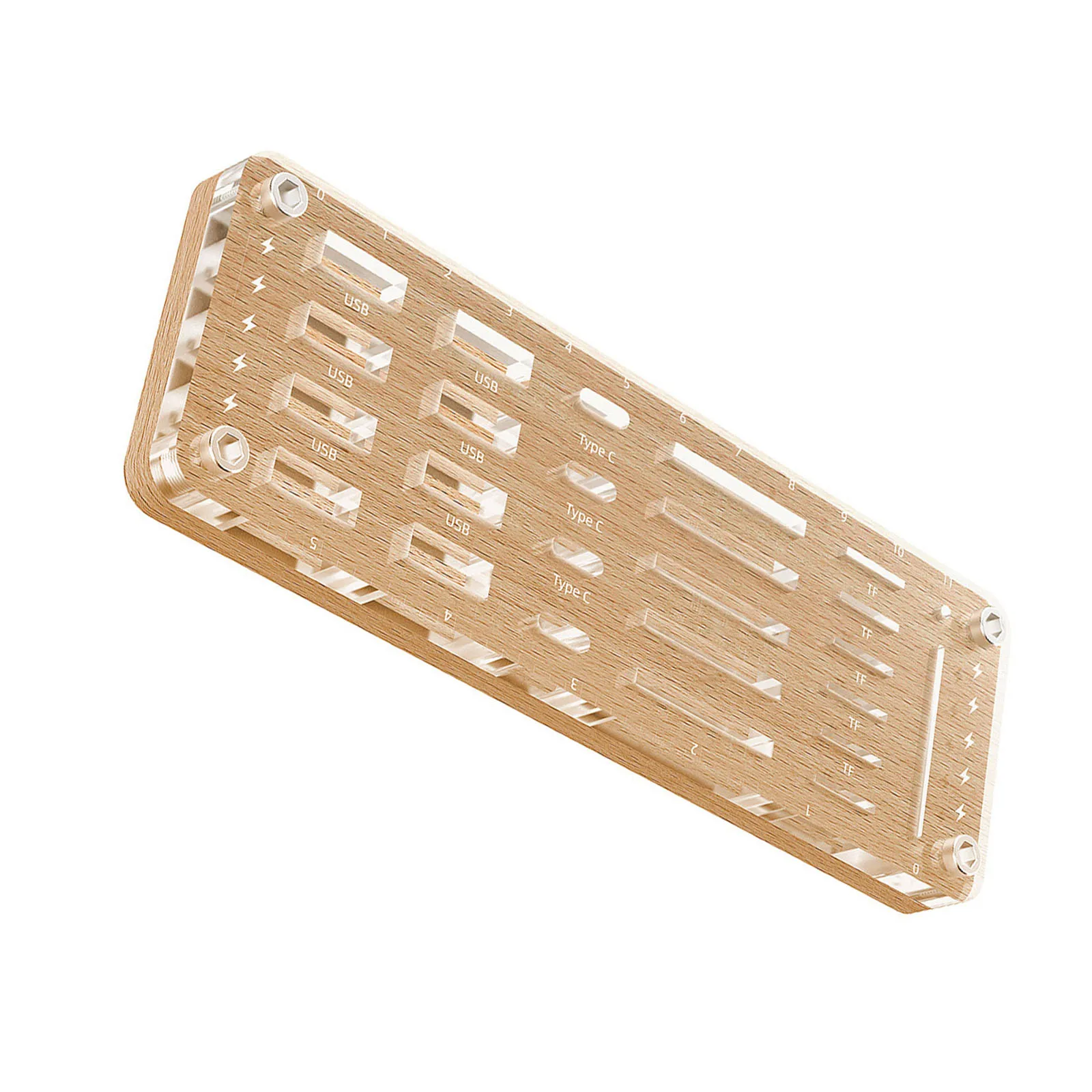 Storage Box Transparent Wooden Slot Holder Multi-Grid Clear for Countertop SD Card Memory Card USB Flash Drive Desktop