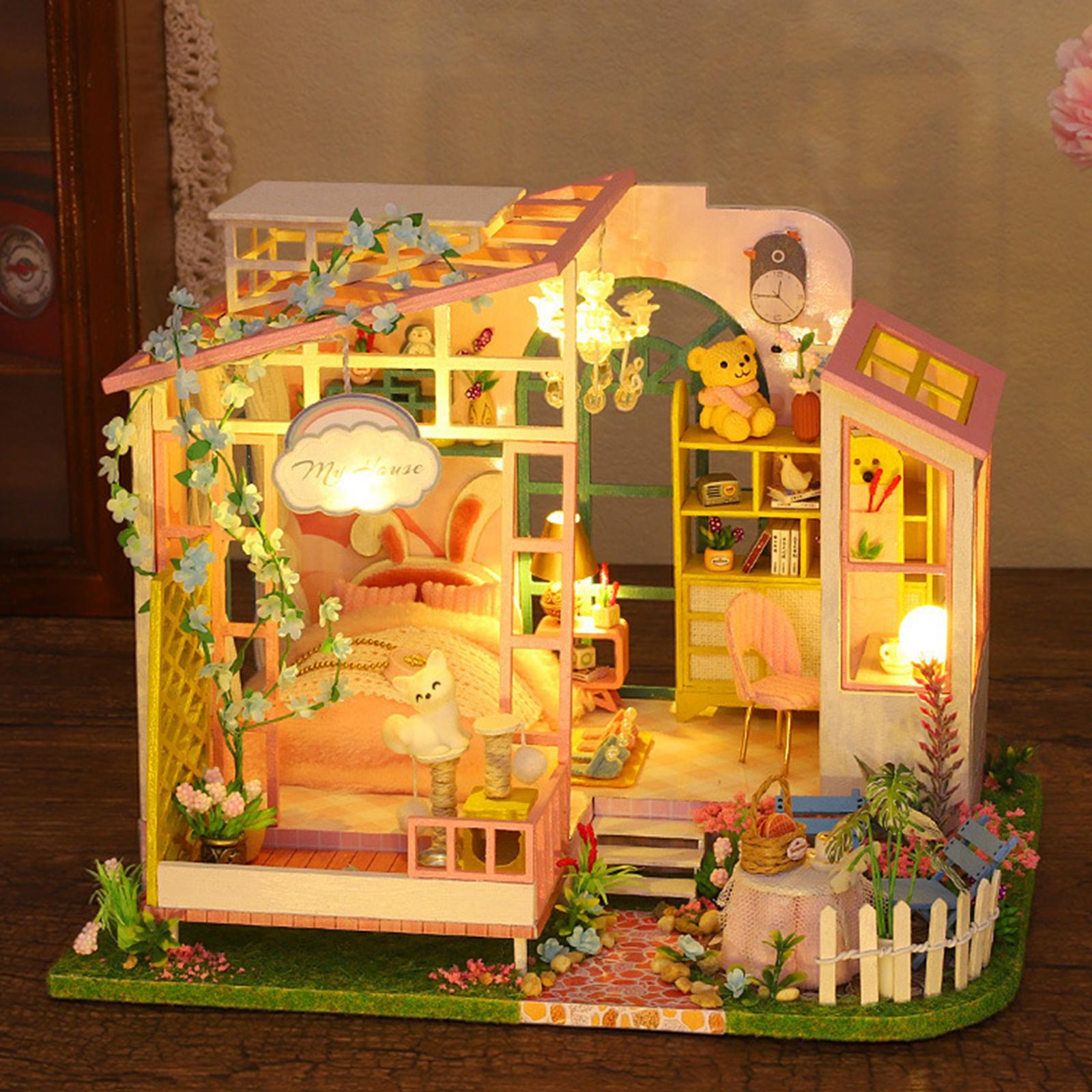 Handmade DIY Dollhouse Miniature Kit with LED Light and Furniture Asseccories Set Garden House Kids Toy 3D Building Puzzle