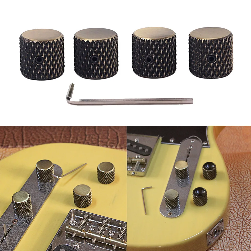 Pack of 4pcs Aluminium Alloy Knob Volume Tone Control Knobs for Electric Guitar Bass Screw Type (Bronze)