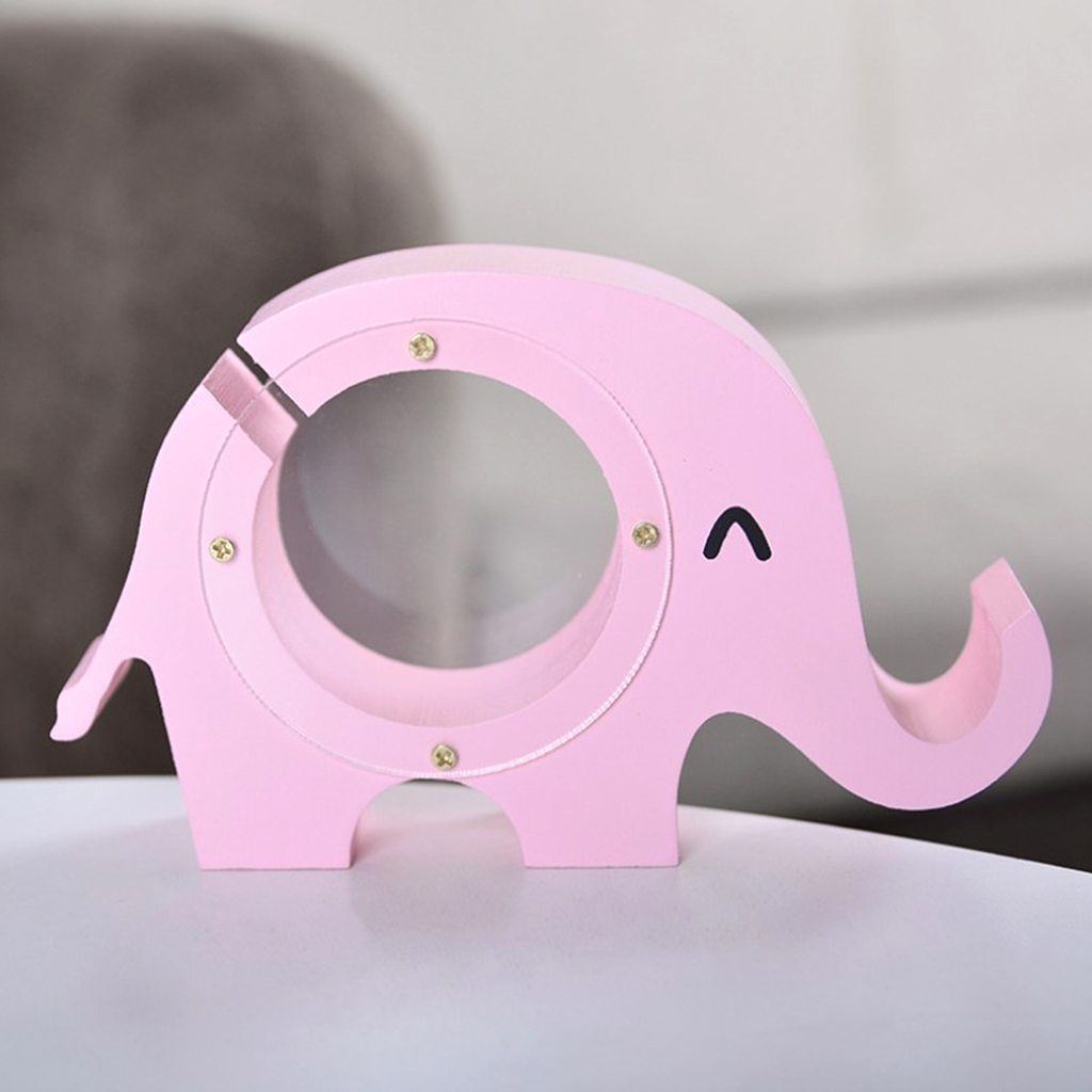 Creative Design Animal Elephant Money Bank Coin Cash Saving Box Wood Ornament,Also Cell Phone Stand ~Pink