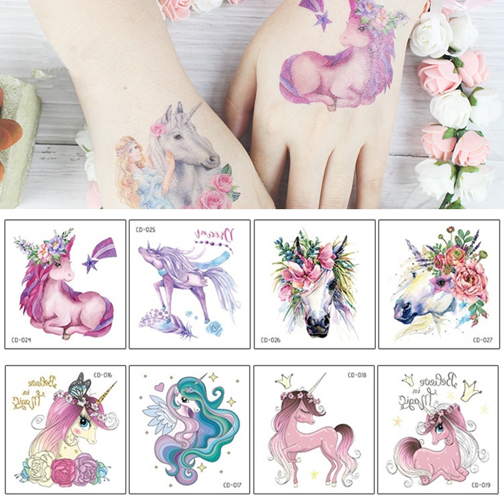 Best of 5Pcs / Set Unicorns Tattoo Stickers Watercolor Flowers Horse Waterproof Temporary Disposable Body Art Makeup Tatouage Temporaire Reviews & Tips