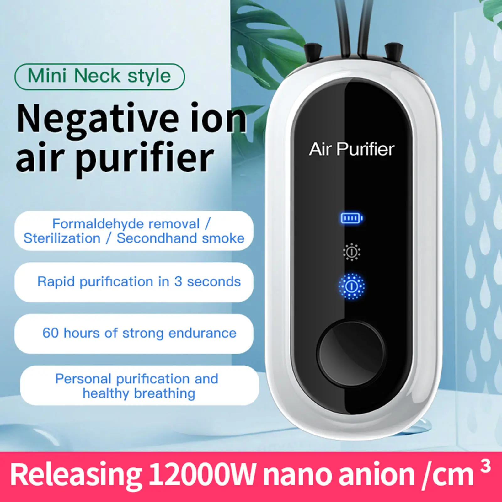 Portable Neck Hanging Negative Ions Air Purifier Personal Air Cleaner, Fashionable