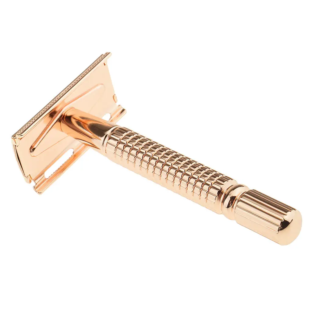 Premium Double Edge Safety Razor Men`s Manual Shaver with Blade Set Golden
