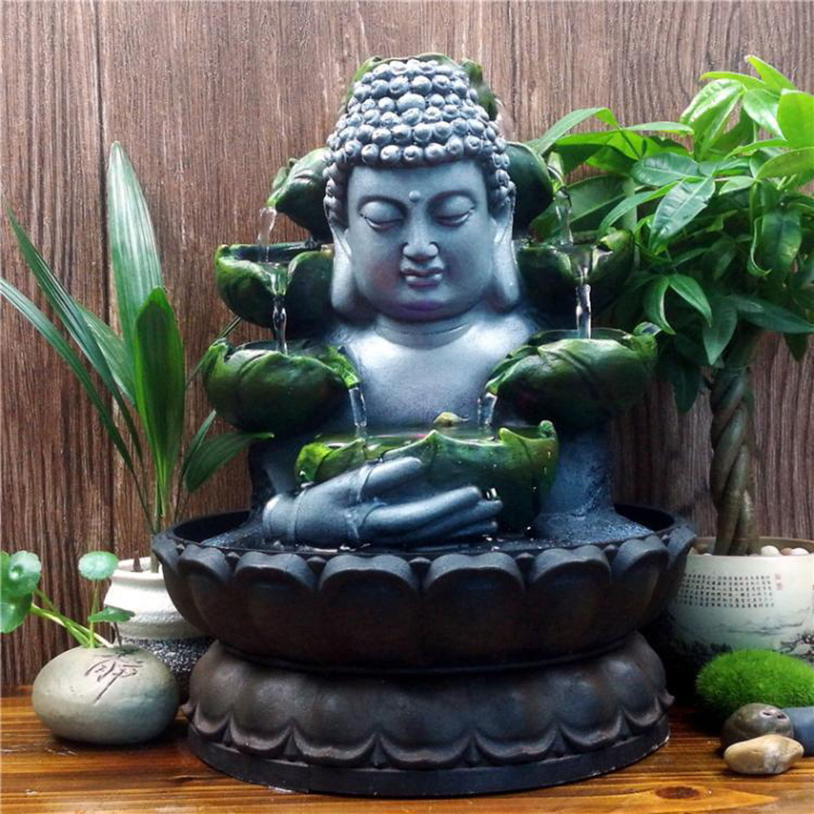 Buddha Tabletop Fountain LED Lights Waterfall Landscape Patio Home Office Porch Decor