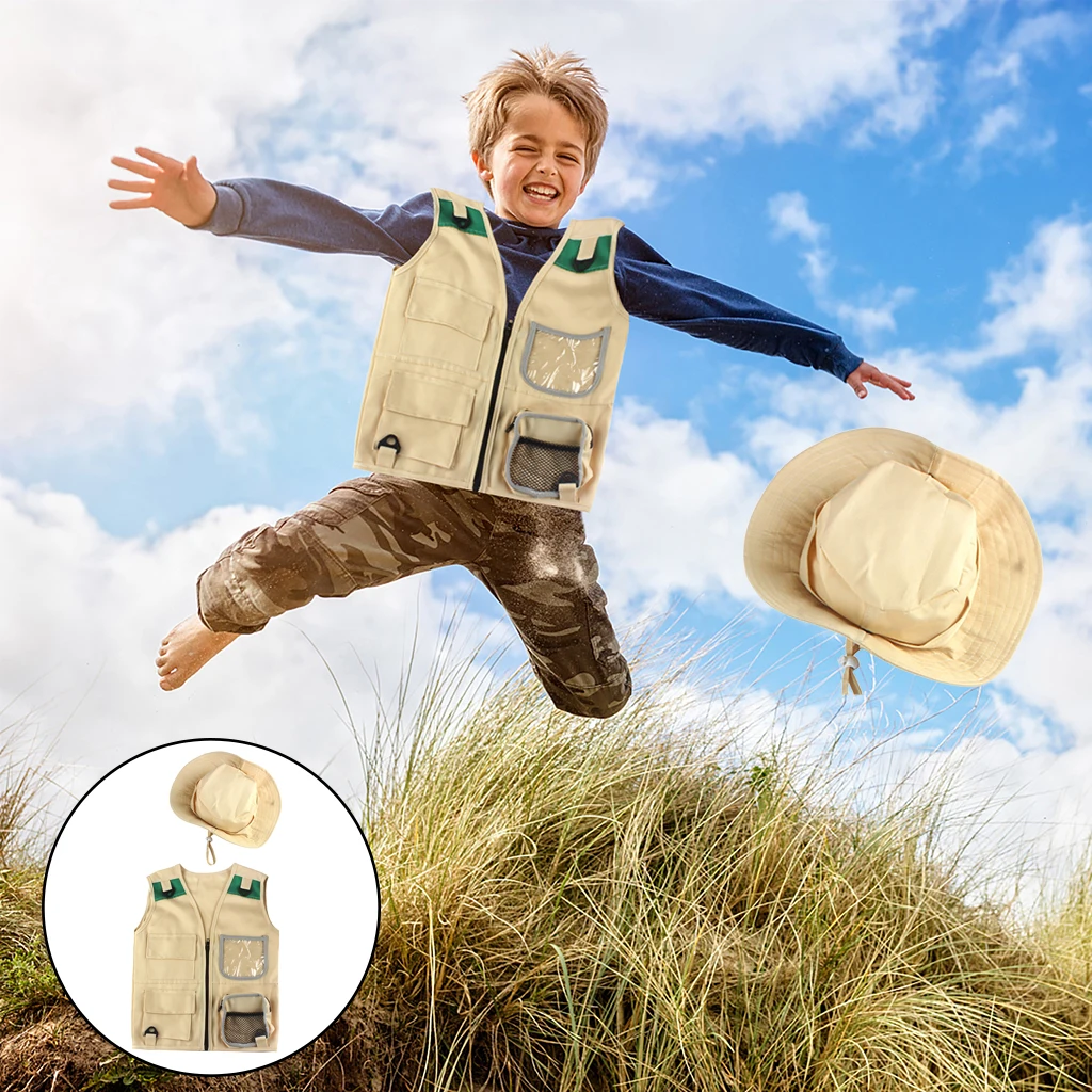 Kids Outdoor Adventure Explorer Kit Costume Vest and Hat Set Unisex Children