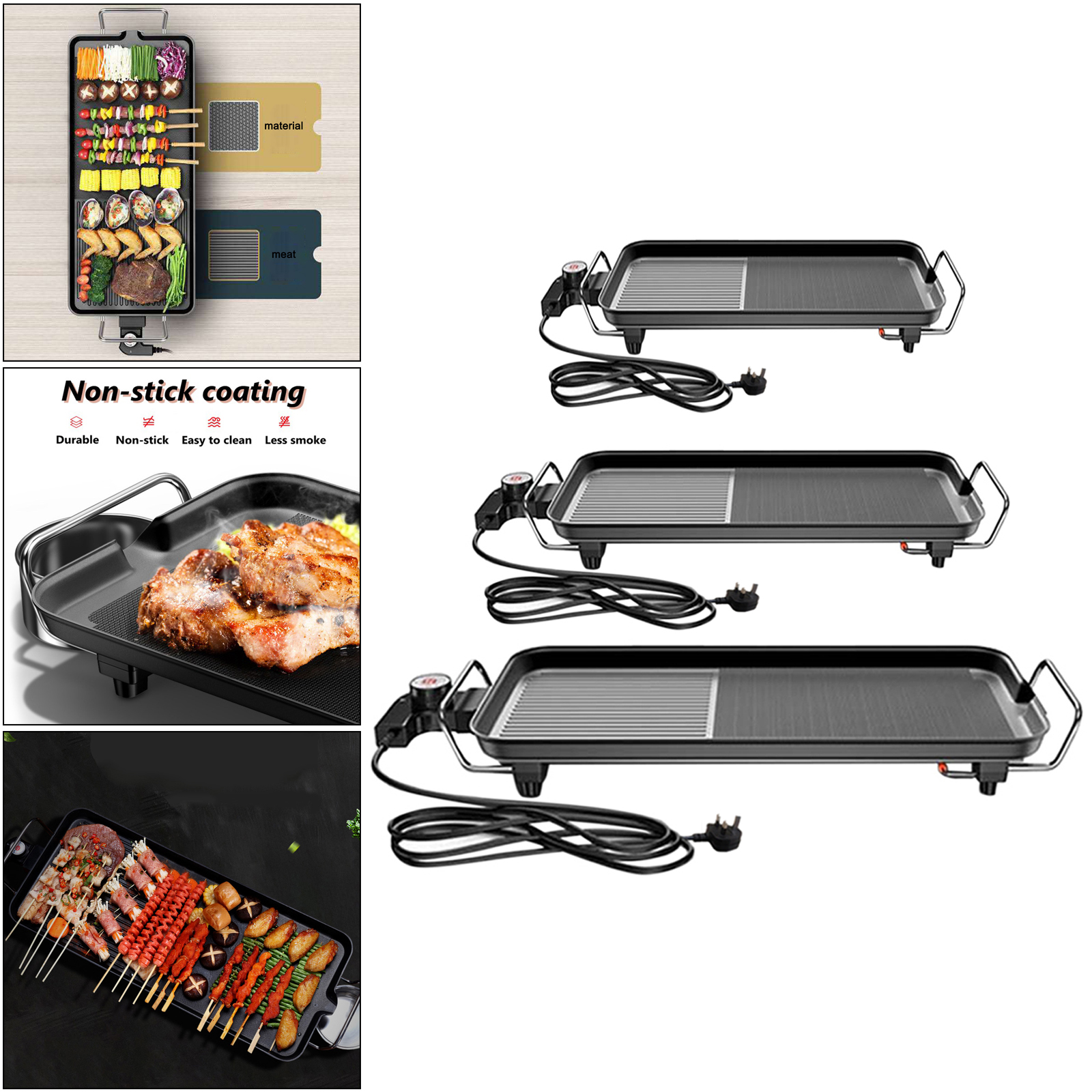Smokeless Household Indoor Electric BBQ Grill 1350W Nonstick Adjustable Temperature Fast Heat Up Low-Fat Meals UK Plug