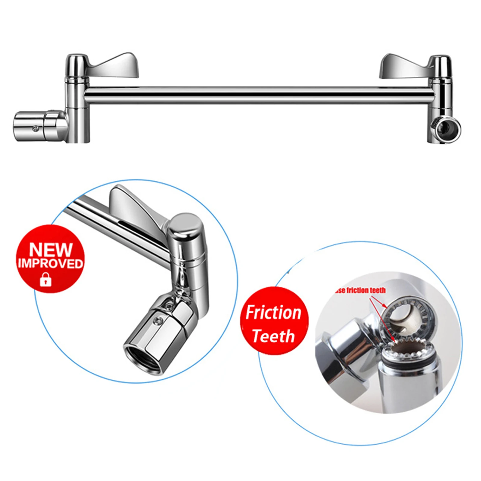 Shower Head Spray Connection,Adjustable Elbow Shower Arm Bracket,With Tooth,Big Handle Extension Rod
