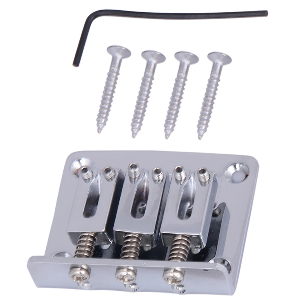 Zinc Alloy Guitar Bridge Fixed Type 3 Saddles 4 Screws 1 Wrench for 3 String Electric Guitar Replacement 50mm Length DIY