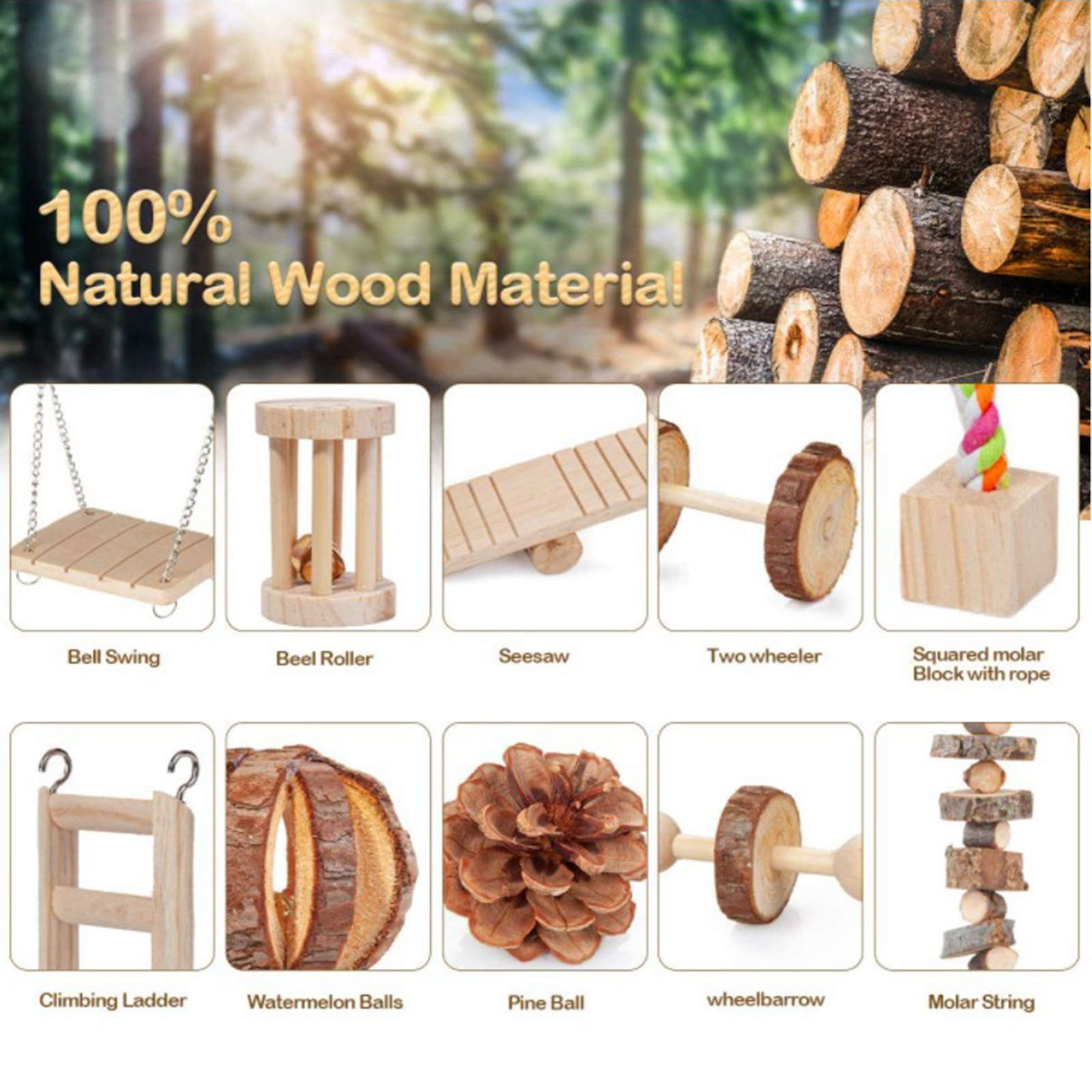 10 Pack Hamster Chew Toys, Pet Tooth Chew Toys Wooden Gerbil Rats Chinchillas