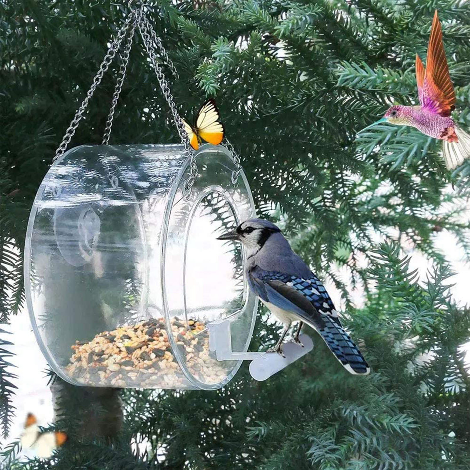 Window Bird Feeder - Large Bird House for Wild Birds, Finches Macaws Easy to Clean Hanging Birdhouse For Outside Garden
