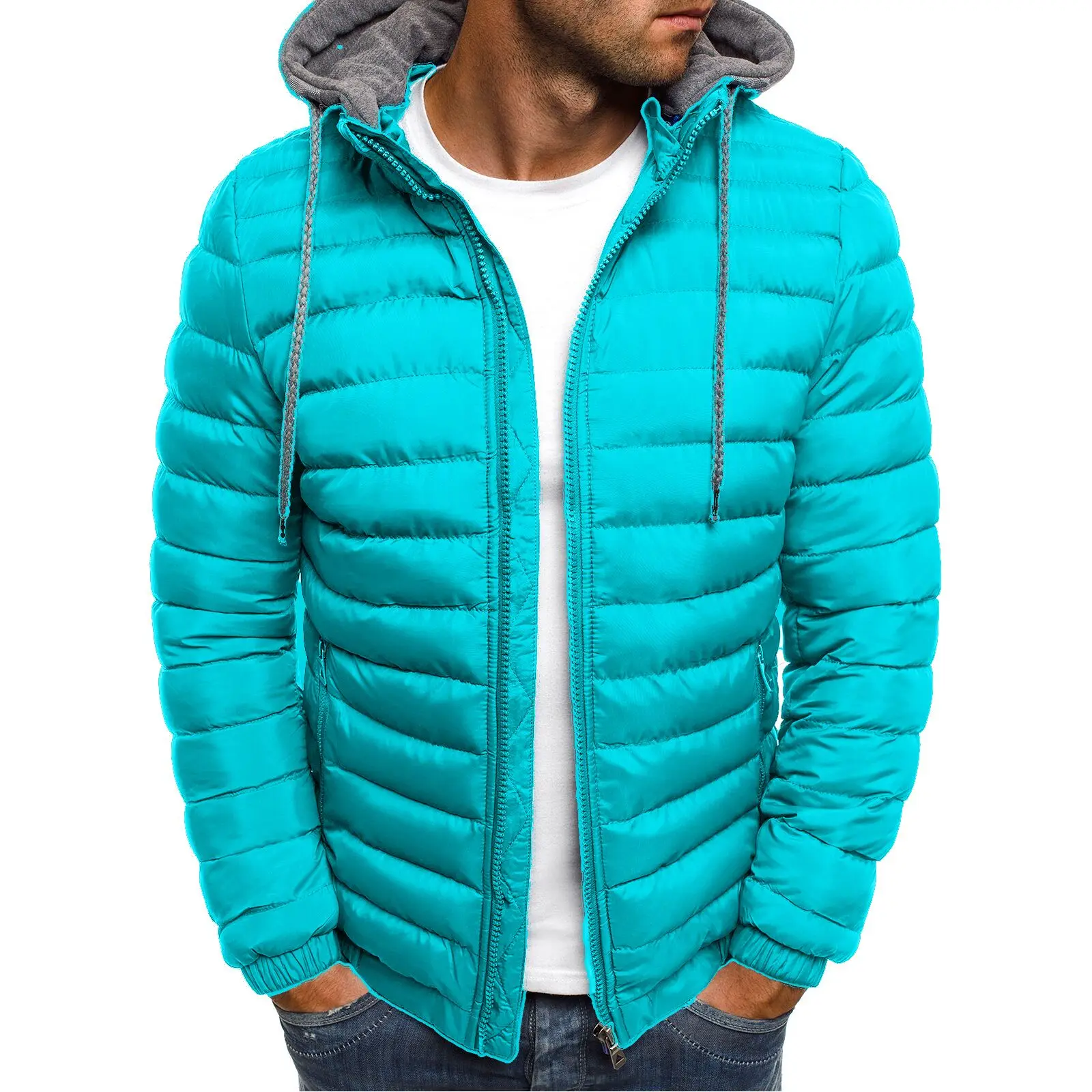 khaki parka NEW Winter Thick Warm Jacket Outerwear Top Oversize Down Coat Men Detachable Hat Padded Hooded Cardigan Drawstring Coat mens parka coats with fur hood