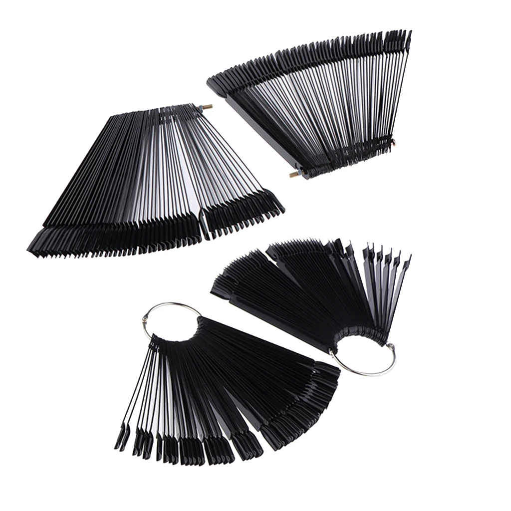 200Pcs Nail Tips Black Fan-shaped False Nail Art Tips Sticks Polish Gel Salon Display Chart Practice Tools Set