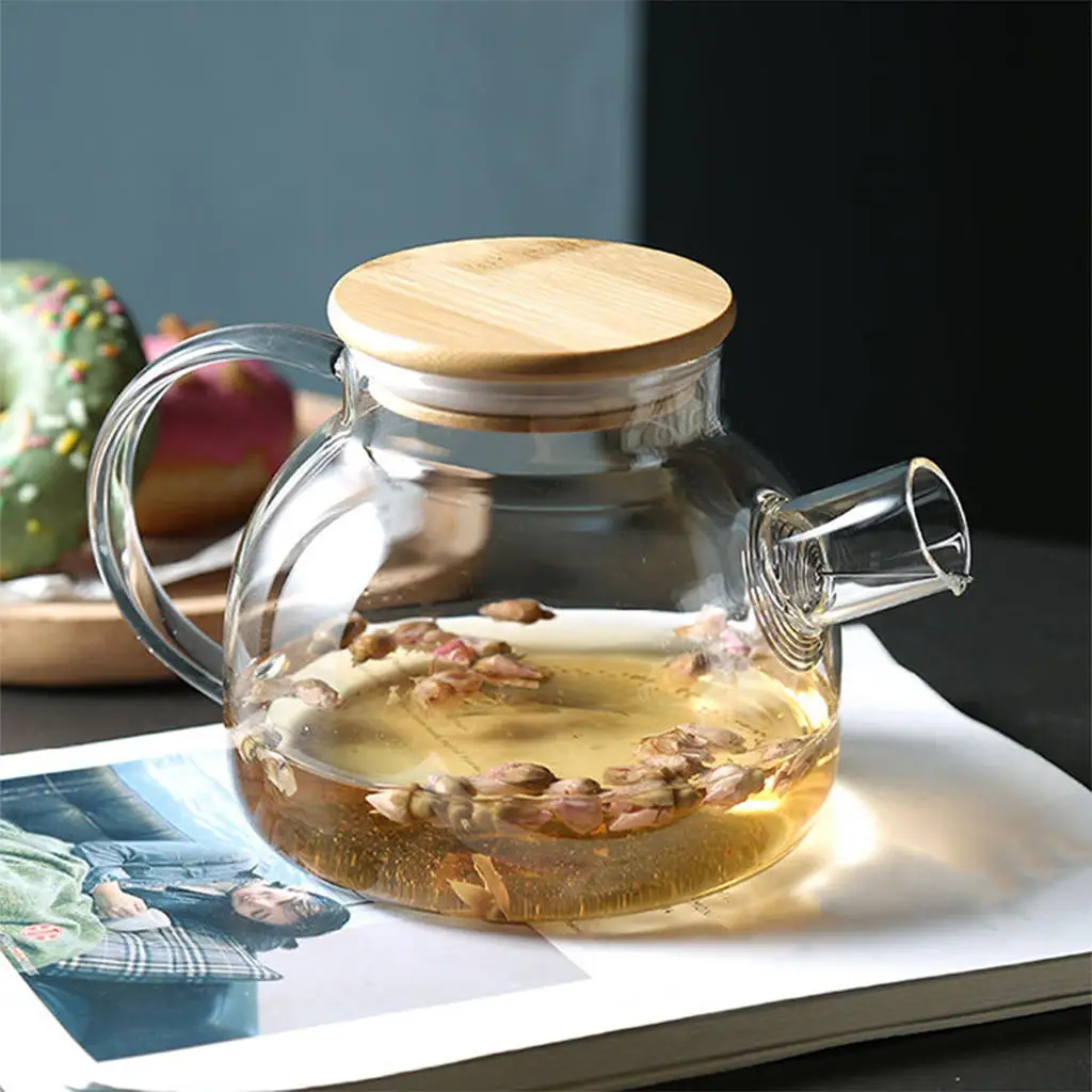 Clear Glass Tea Pot Cold Kettle Anti-Scald Handle Comfort Grip No-Dripping Borosilicate Pitcher Drink Barrel Tea Maker for Juice
