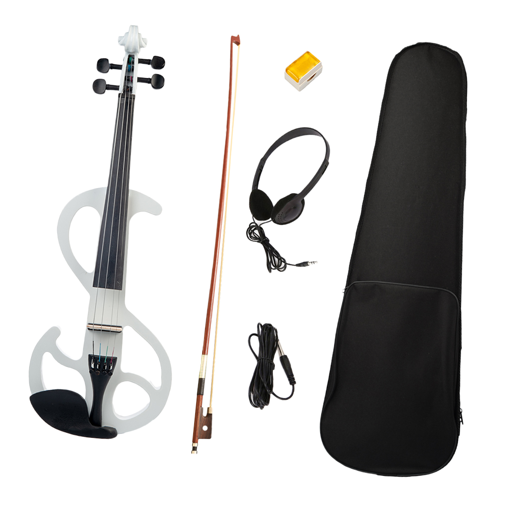 4/4 Full Size Electric/Silent Violin Set Professional Bowed Stringed Instrument (White)