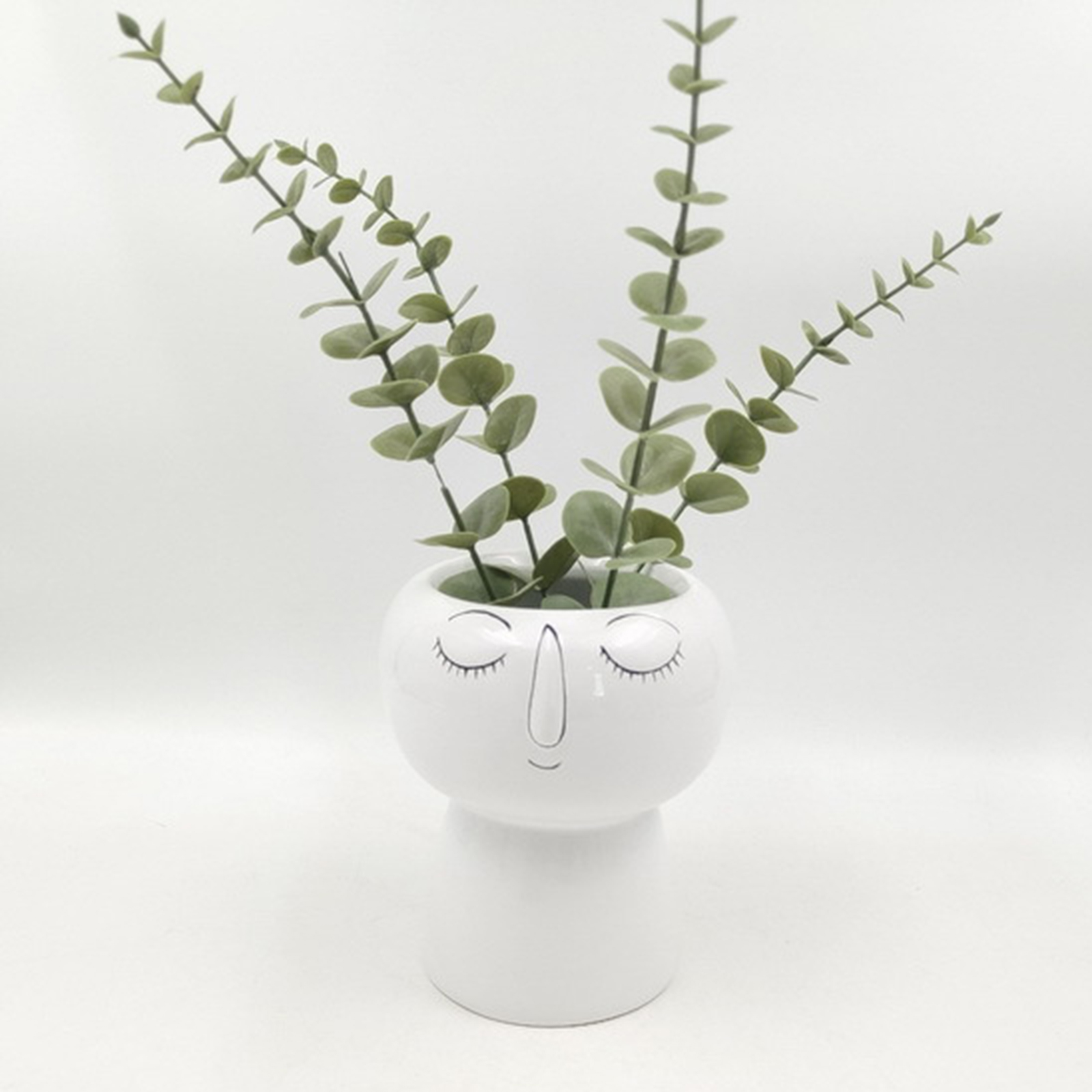 Portrait Face Ceramics Flower Pot Modern Decorative Vase Planter Ornaments White
