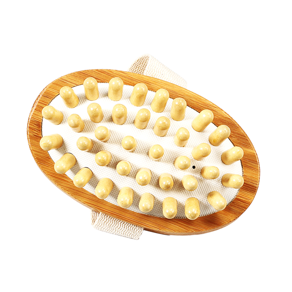 Natural Wood Anti Cellulite Massage Brush Fat Remover Massager w/ Hand Strap