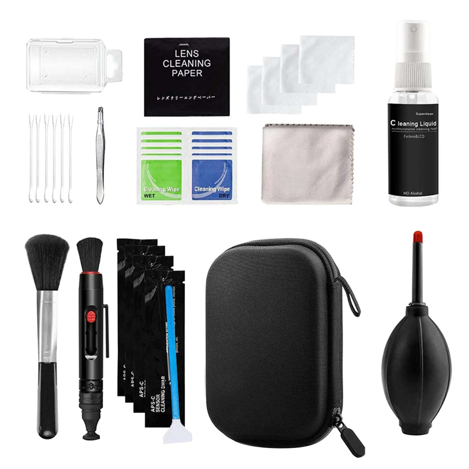 Camera Cleaning Kit for DSLR Cameras Cleaning Tools and Accessories with Carry Case + Traveling Pouch + Swabs + Lens Pen + Brush