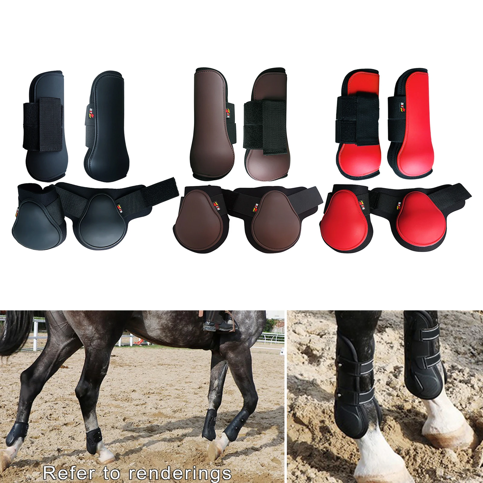 4Pcs Horse Leg Protector PU Horse Front Hind Leg Boots Horse Riding Tendon Fetlock Boots