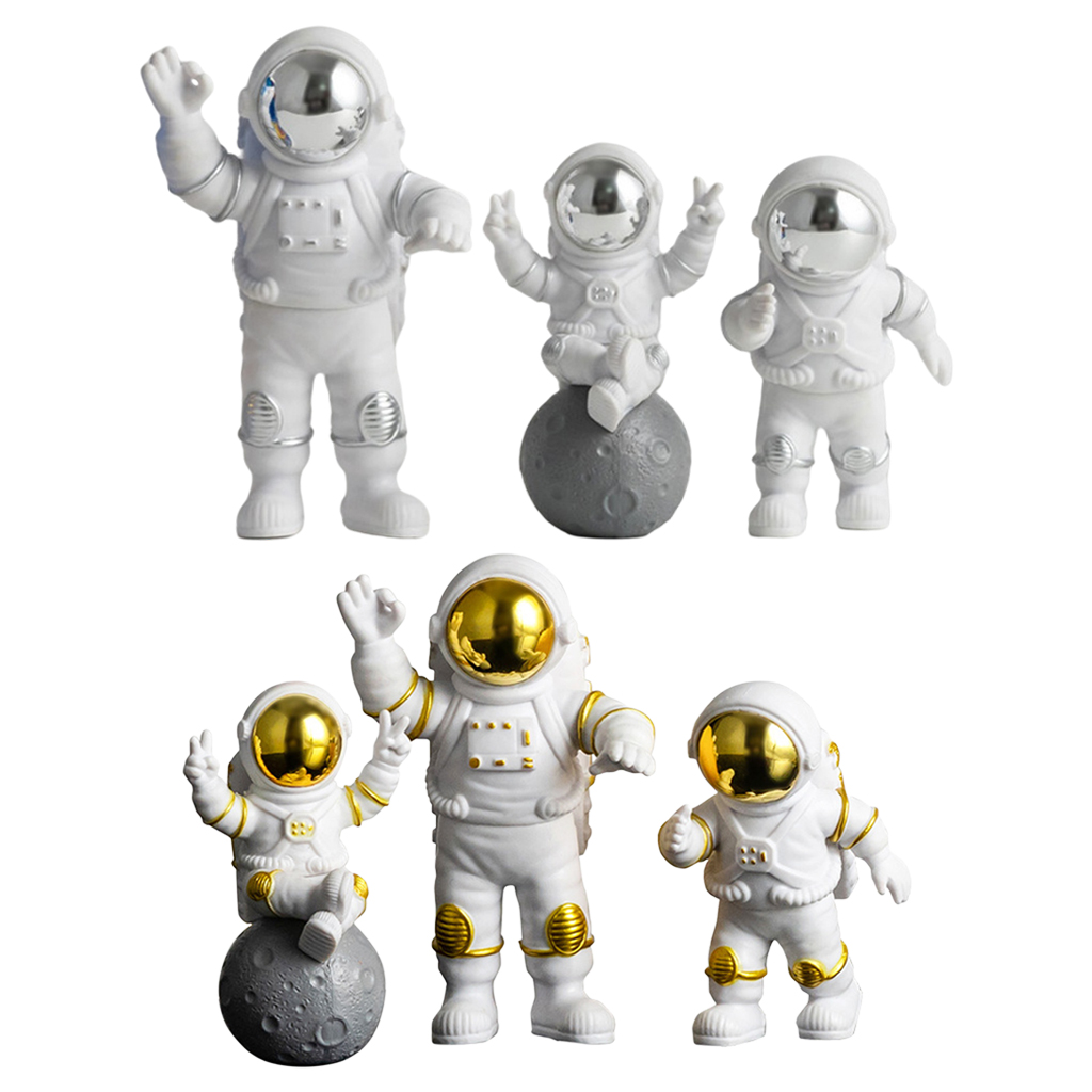 3pcs Astronaut Figurine, PVC Spaceman Statue Decor Model Ornament Car Home Office Interior Figure Party Cake Topper
