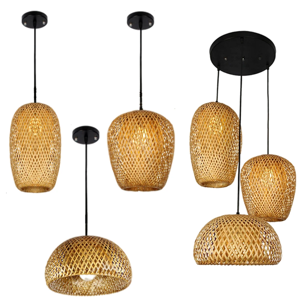 Retro Bamboo Lamp Weave Hanging Light, Ceiling Lamp Chandelier Room Decor, Weaving Wooden Hanging Lamp