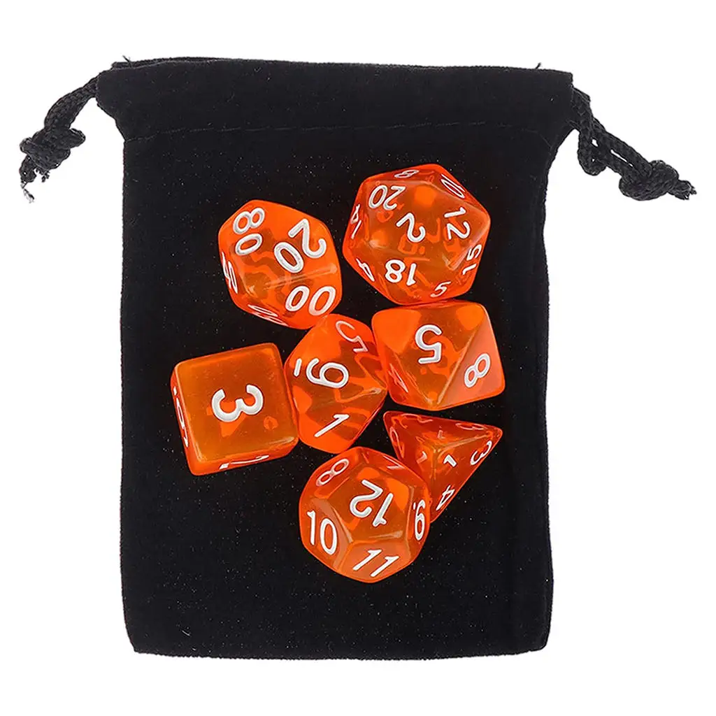 7x Acrylic Digital Dice Kit D4 D6 D8 D10 D12 D20 Party Props Table Game Board Game Multi-Sided Polyhedral Dice for Kids Teens