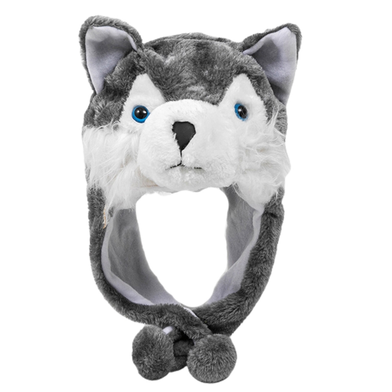 Unisex Nette Weiche Fuzzy Wolf Plüsch Hut Cartoon Schöne Winter Cosplay Hut Winddicht Bühne Leistung Requisiten kind F3MD – Detail 3