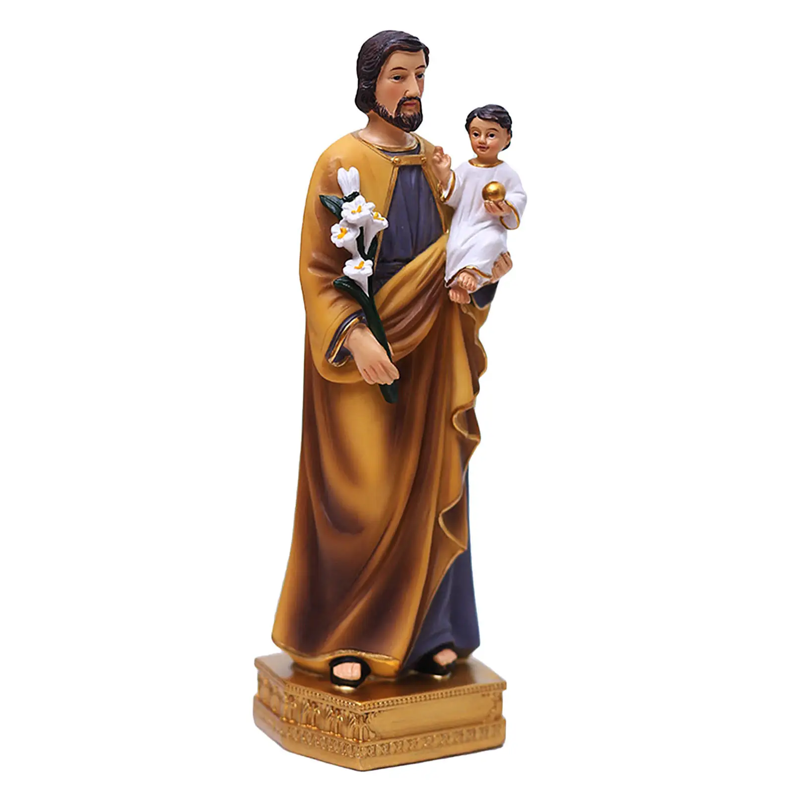 Saint Joseph and Child Jesus on Base 20cm Resin Colored Statue Patron of Fathers & Employment