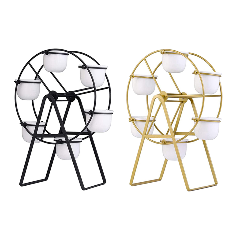 Ferris Wheel Flower Pot Stands Holder with 6 Ceramic Succulent Plant Pots