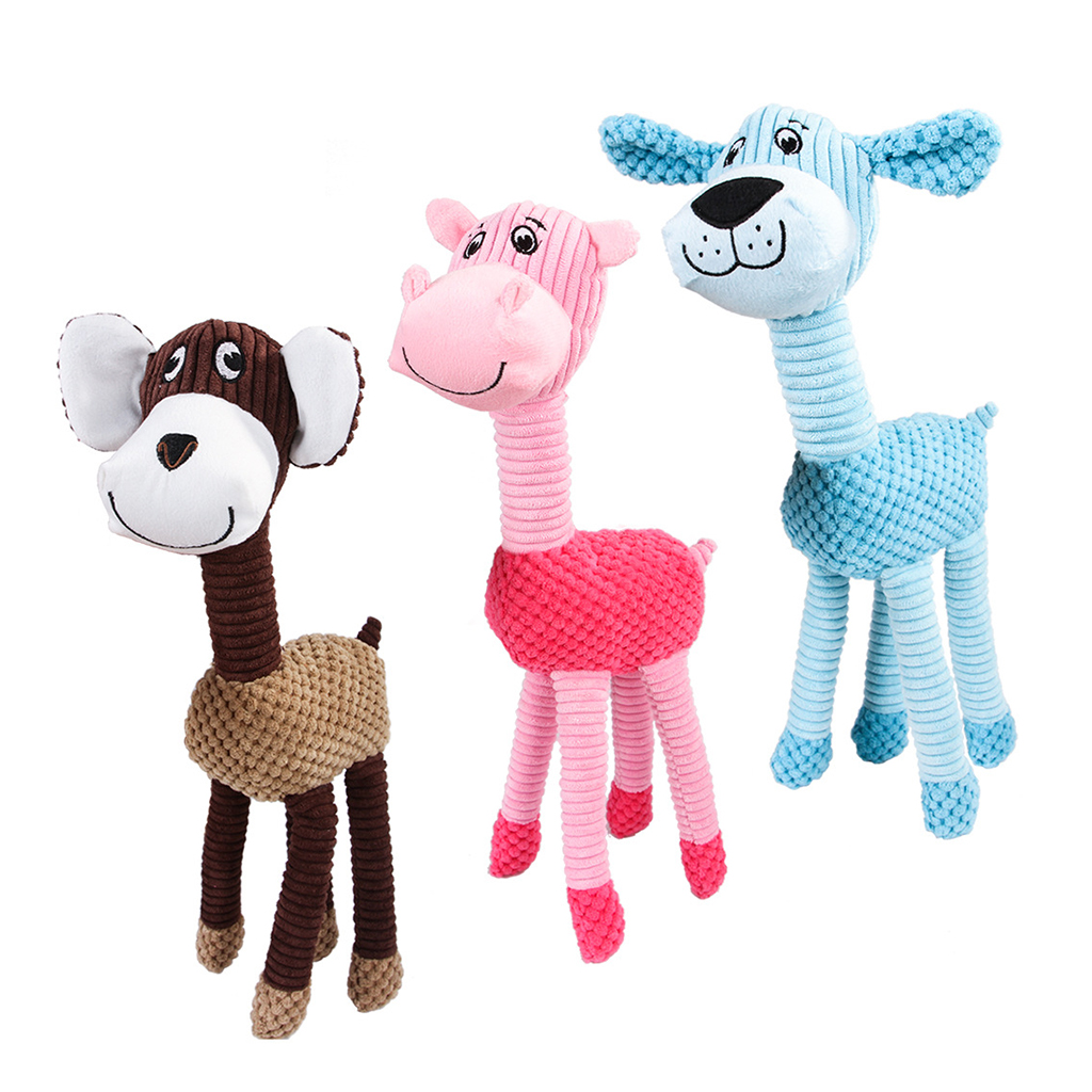 Pet Dog Bite Toy Giraffe Squeaker Toys For Aggressive Chewer Blue/Pink/Brown