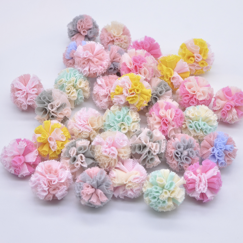 50 Stück 25 mm zweifarbige elastische Mesh-Chiffon-Kugel für DIY Kinderkleidung, Hut, Schuhe, Basteln, Patches, handgefertigte Baby-Kopfbedeckung, Schleife, Dekor – Detail 3