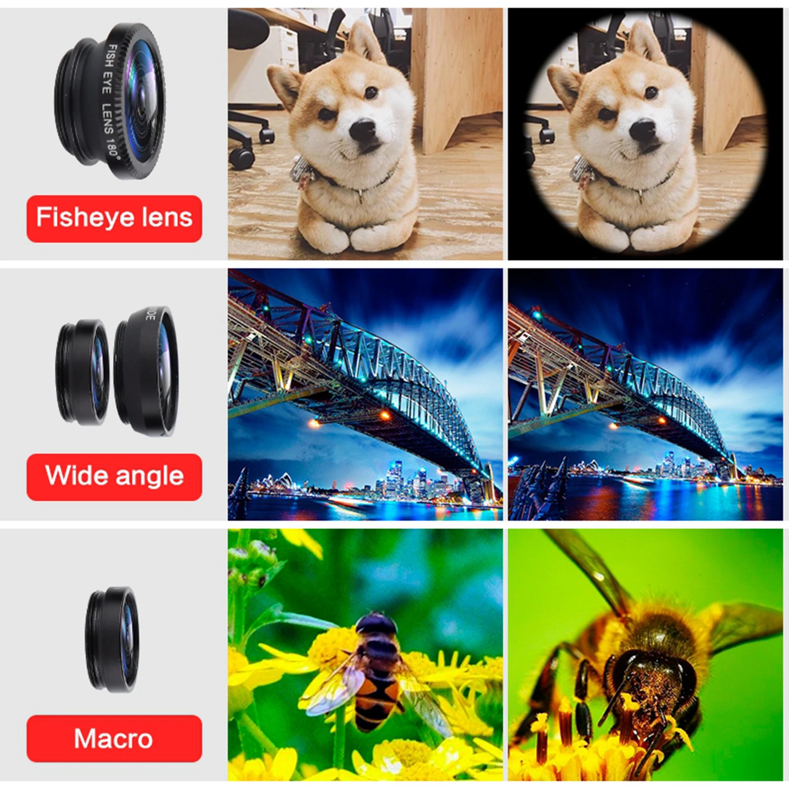 Universal 3 in 1 Cell Phone Camera Lens Kit Phone Camera Lens Clip 2 in 1 High Definition Lens Wide Angle Lens