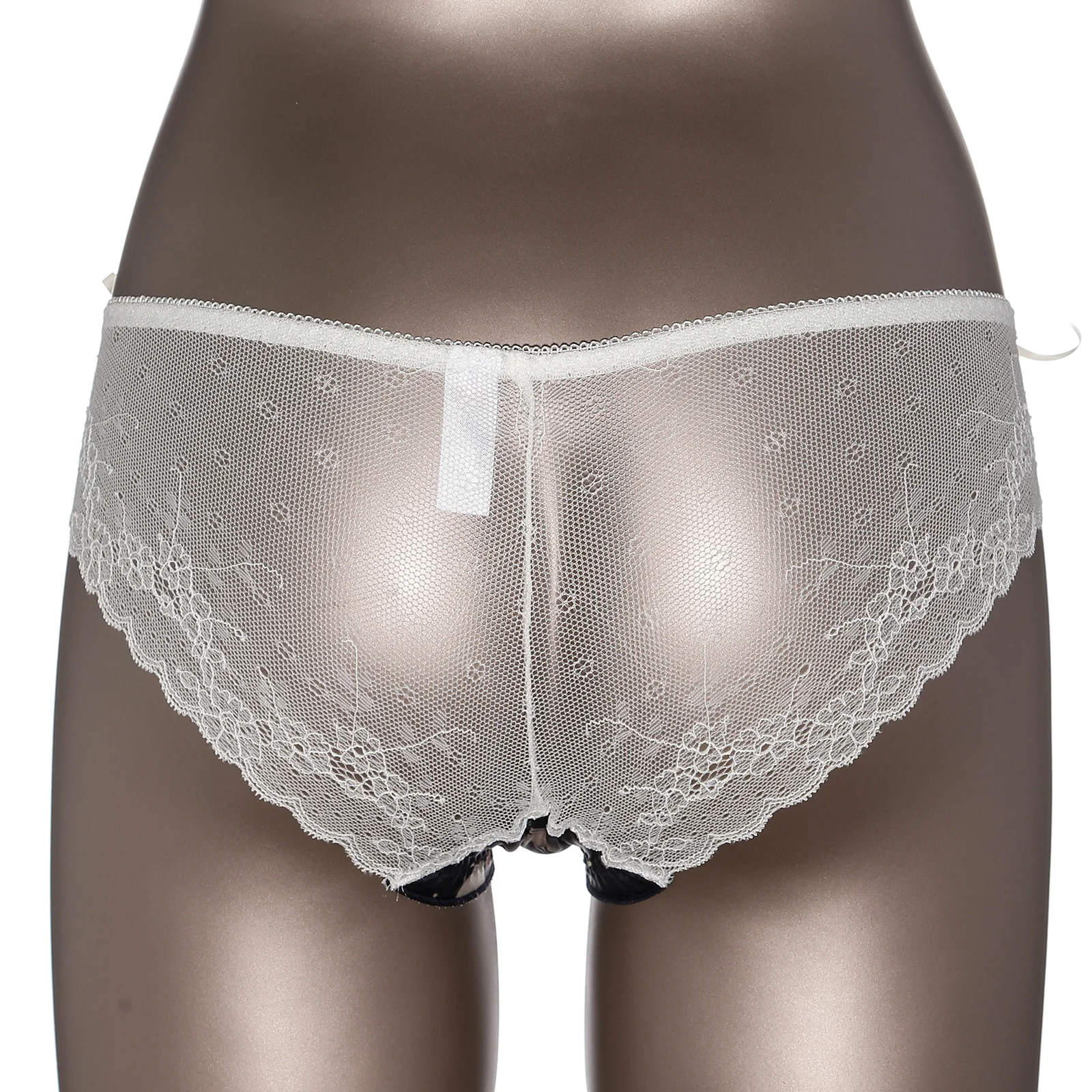 Mens Erotic Lingerie Sissy Gay Underwear Bowknot See-through Lace Back Briefs Panties Adorned Print Elastic Waistband Underpants joe boxer underwear
