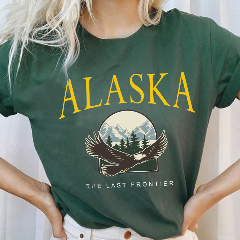 alaska águia natureza viagem camisa de algodão solto pescoço camiseta do vintage moda mulher tshirts feminino bonito estética gráfico topo